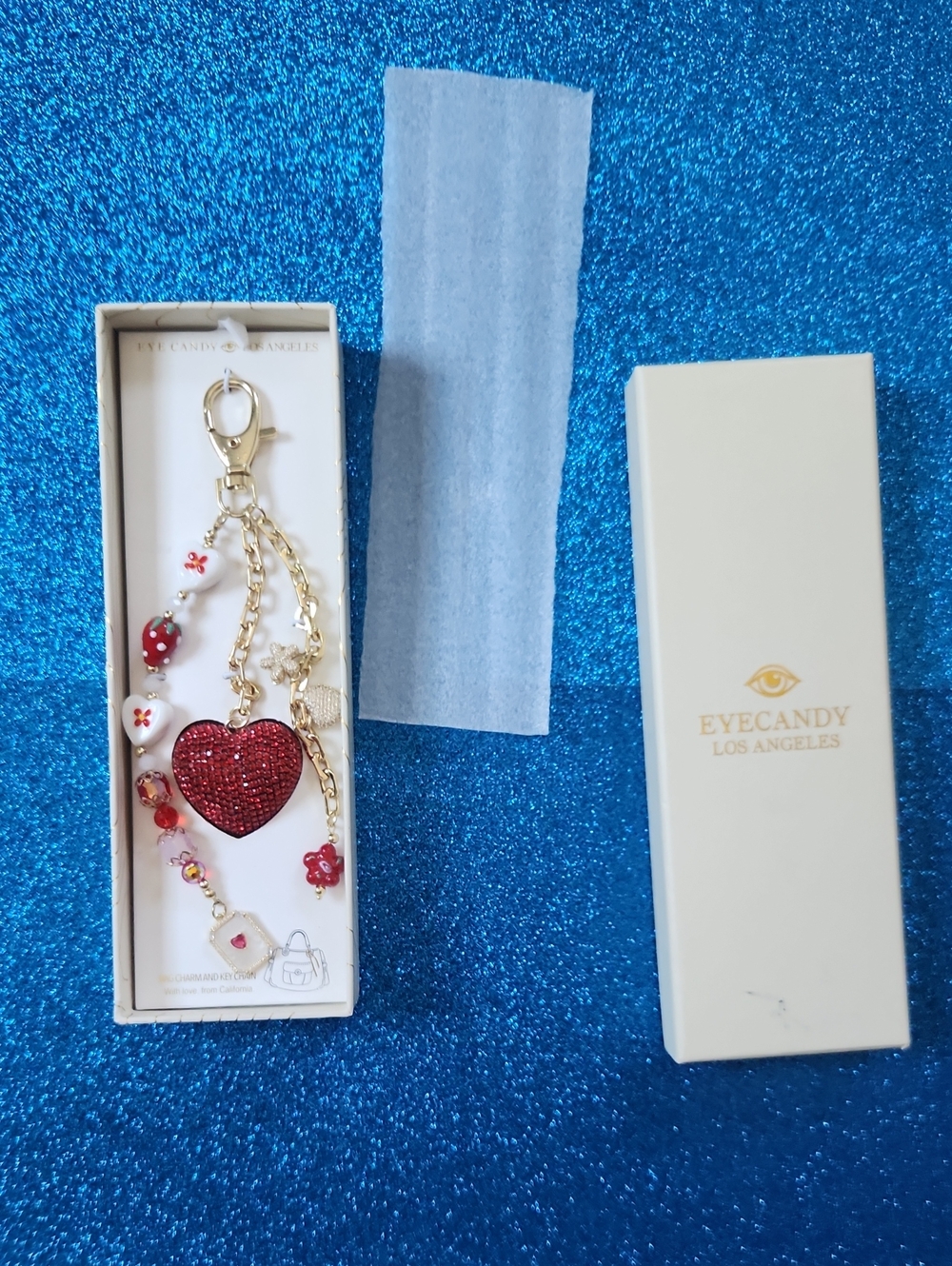Eye candy Red Heart Beaded Key Chain Bag Charm NWT - Picture 1 of 5